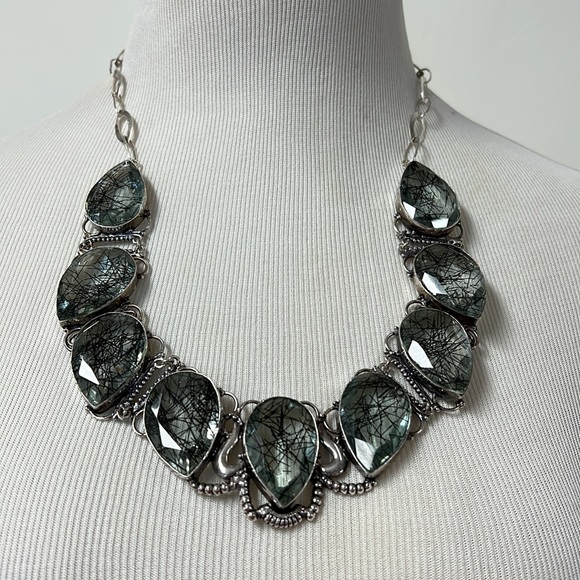 Vintage statement sterling necklace with glass - Picture 11 of 11
